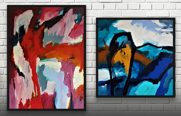 To abstrakte malerier i mange farver